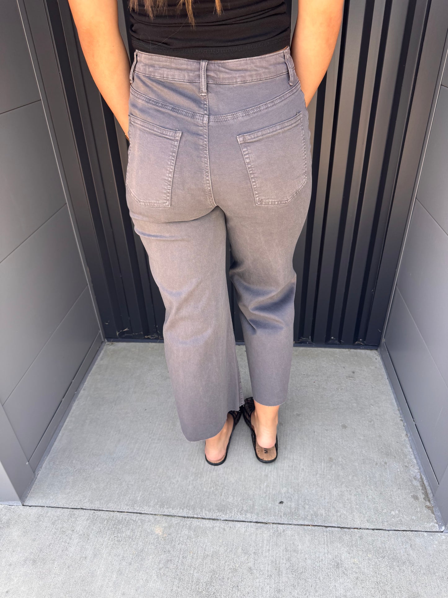 Front Button Stretch Twill Bell Bottom Pants