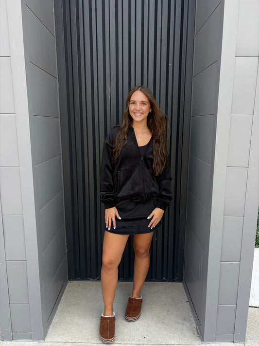 Soft Corduroy Zip Up Skort Set