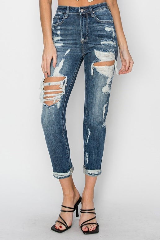 High rise boyfriend jean