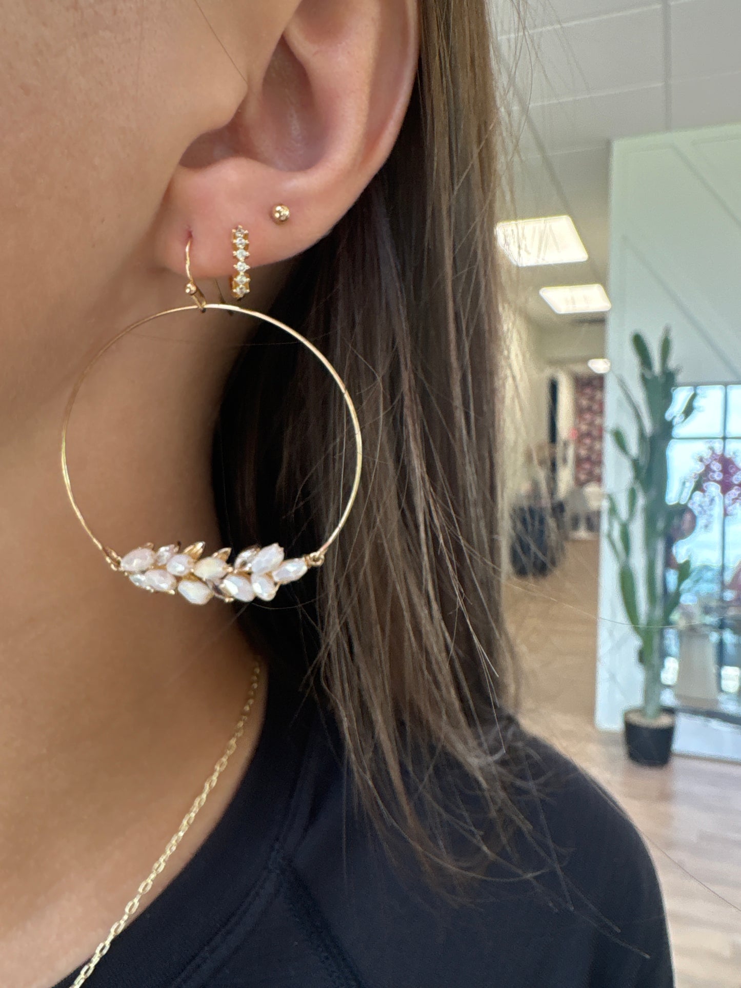 Gold Leafy Hoop Earrings