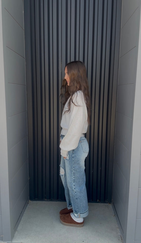 High Rise Crochet Barrel Jean
