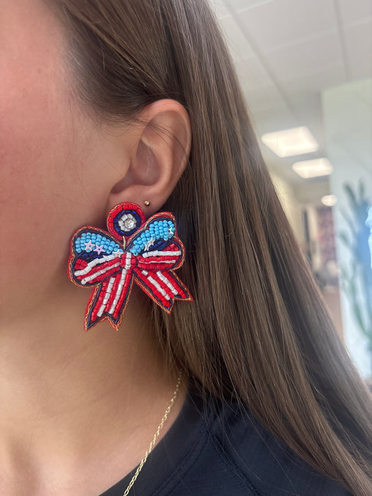 Fourth of July bow earrings