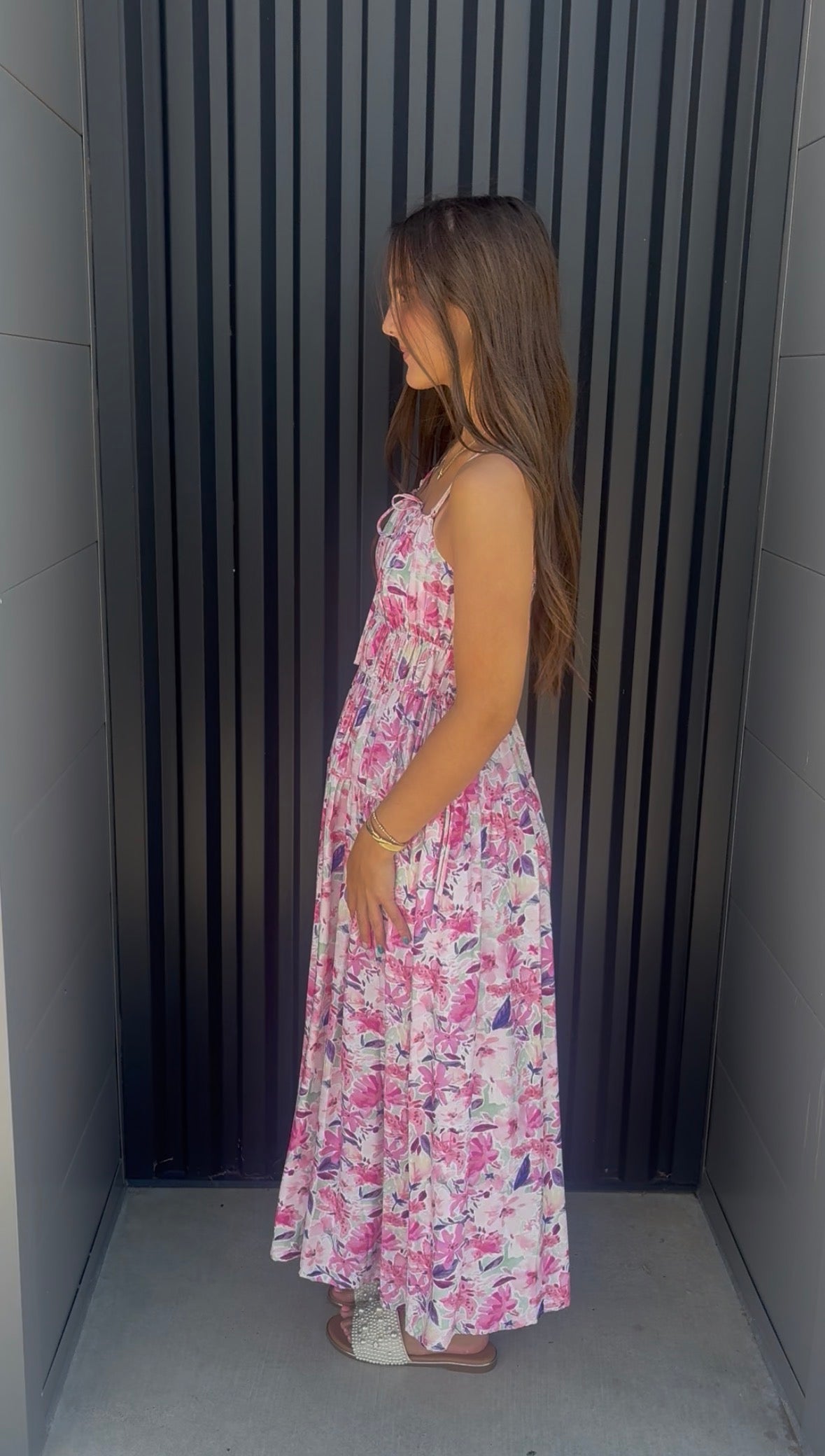 Pink and Purple Floral Midi Dress