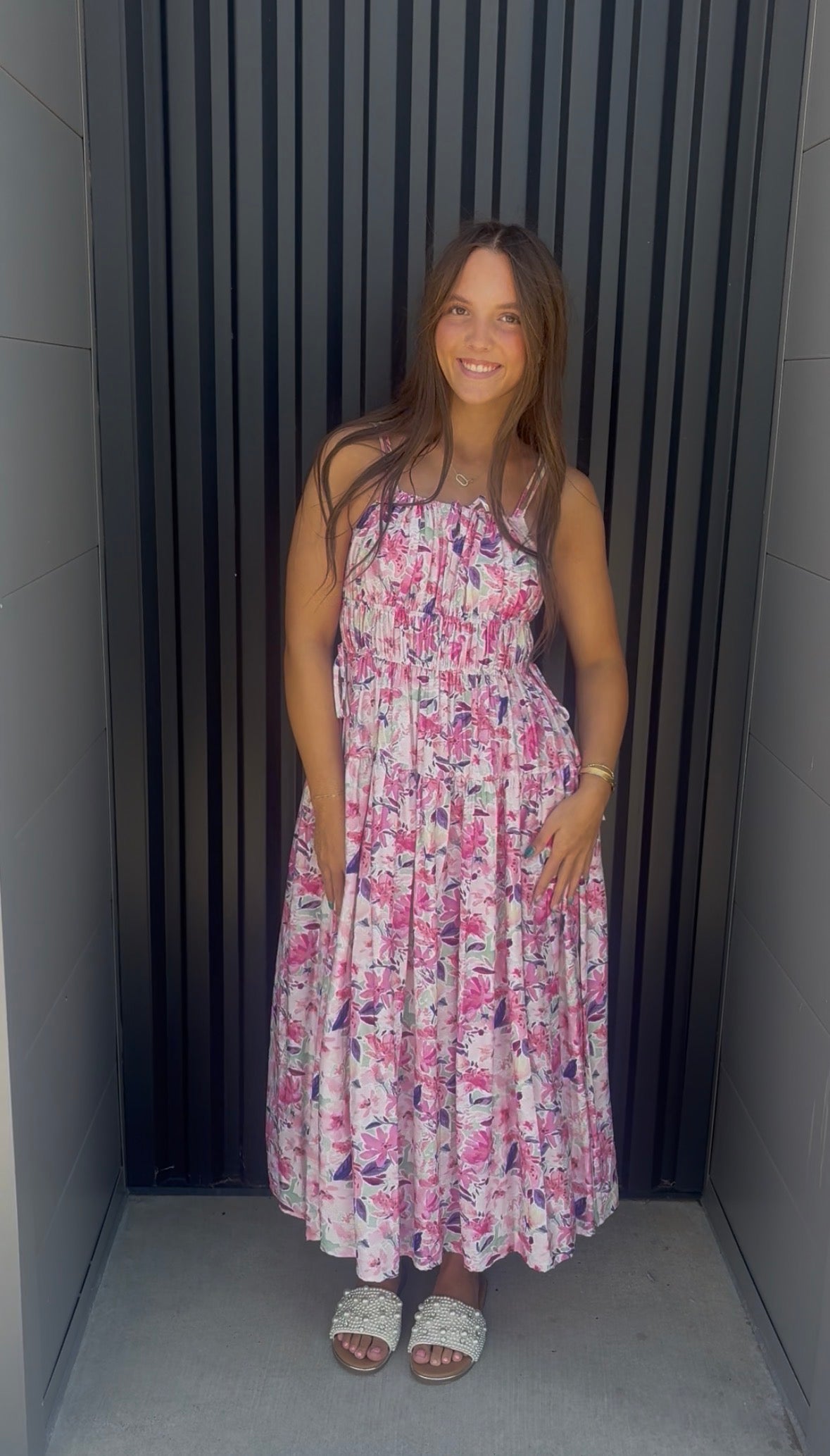 Pink and Purple Floral Midi Dress