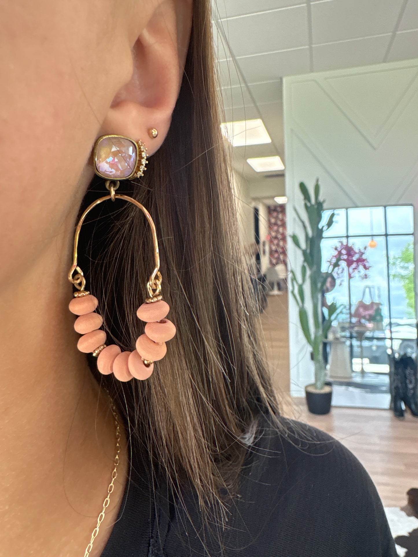 Pink and Gold Wood Hoops