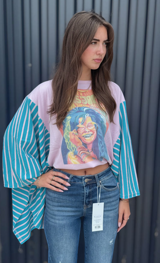 Janis Print Strip Sleeve Poncho Top