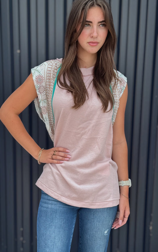 Sequined Chiffon Contrast Side Slit Top