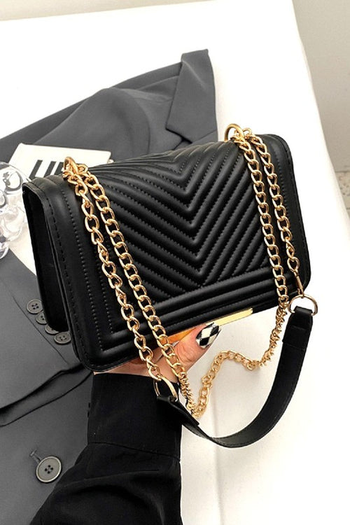 Black Leather Chevron Crossbody