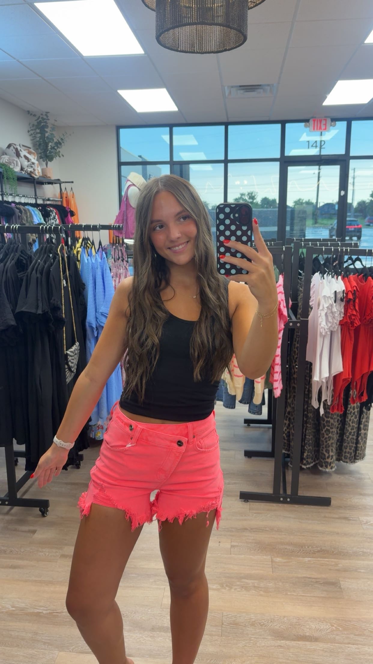 Neon Coral High Rise Crossover Shorts