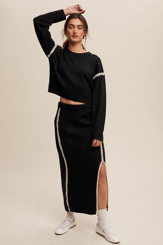 Contrast Knit Set (Black and Grey)