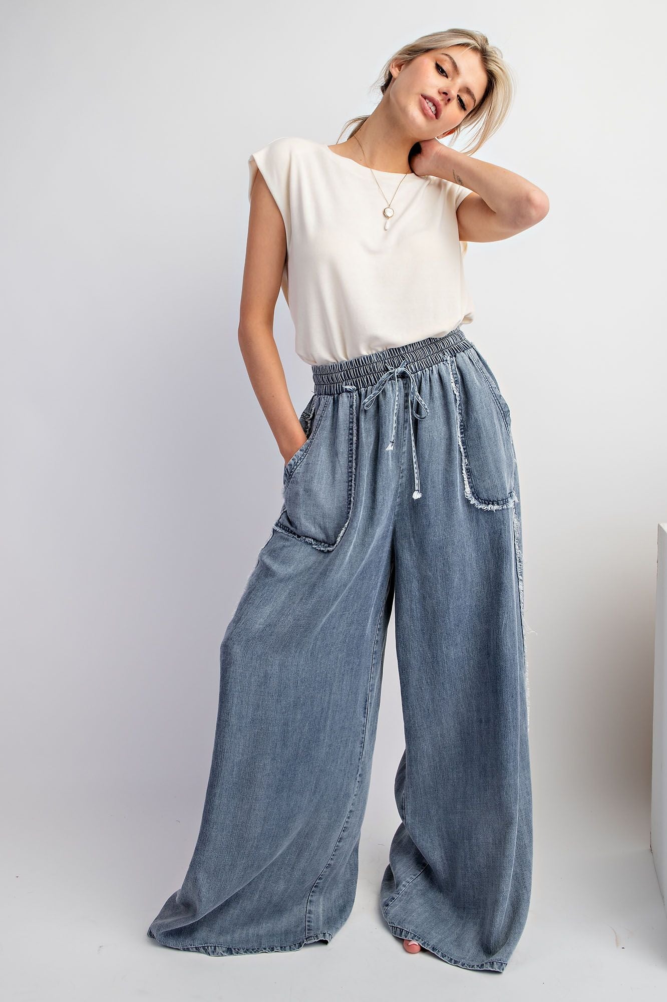 Washed Denim Palazzo Pants
