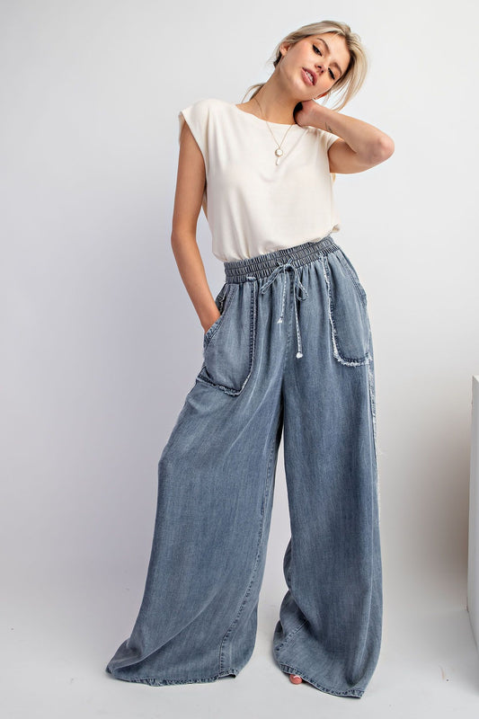 Washed Denim Palazzo Pants