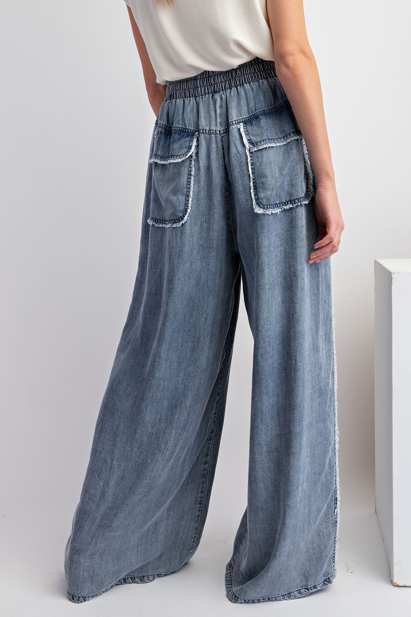 Washed Denim Palazzo Pants