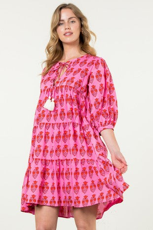 Pink & Red Floral Print Dress