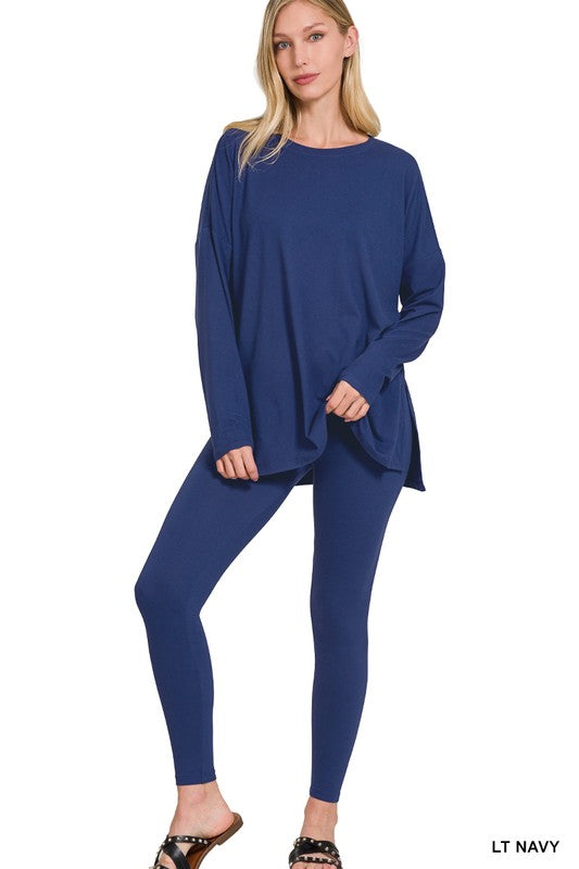 Navy Microfiber Long Sleeve Set