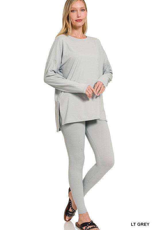 Light Grey Microfiber Long Sleeve Set