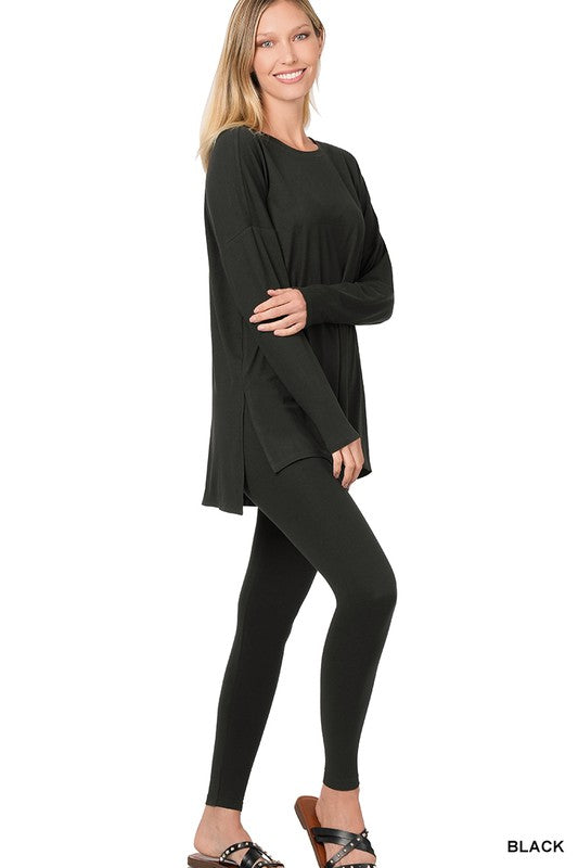 Black Microfiber Long-sleeve & Legging Set