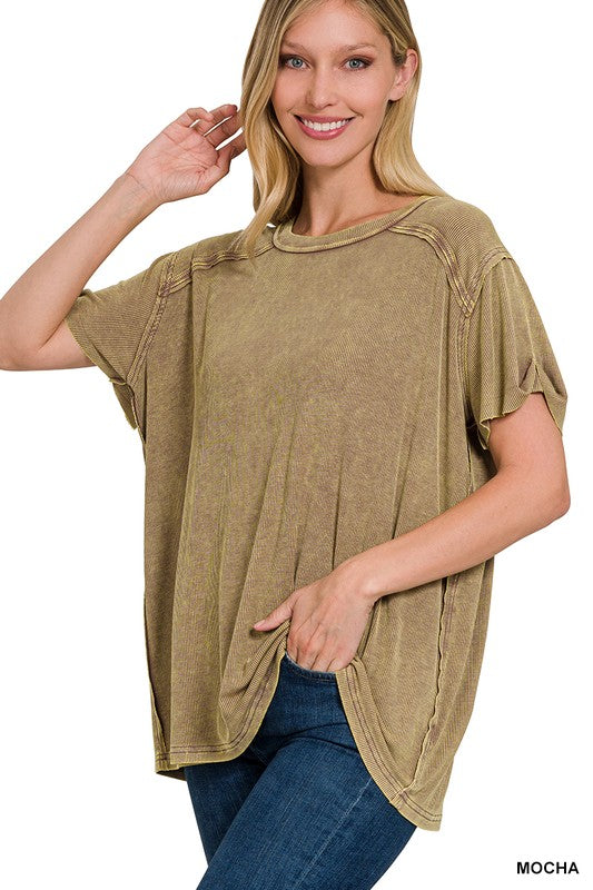 Ribbed Short Sleeve T-Shirt (Mocha & Light Olive)