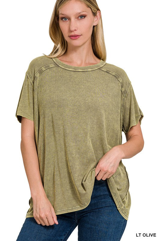 Ribbed Short Sleeve T-Shirt (Mocha & Light Olive)