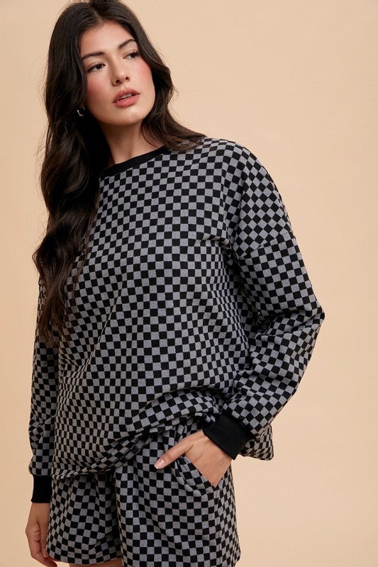Checkered Brushed Knit Set (Black & Mocha)