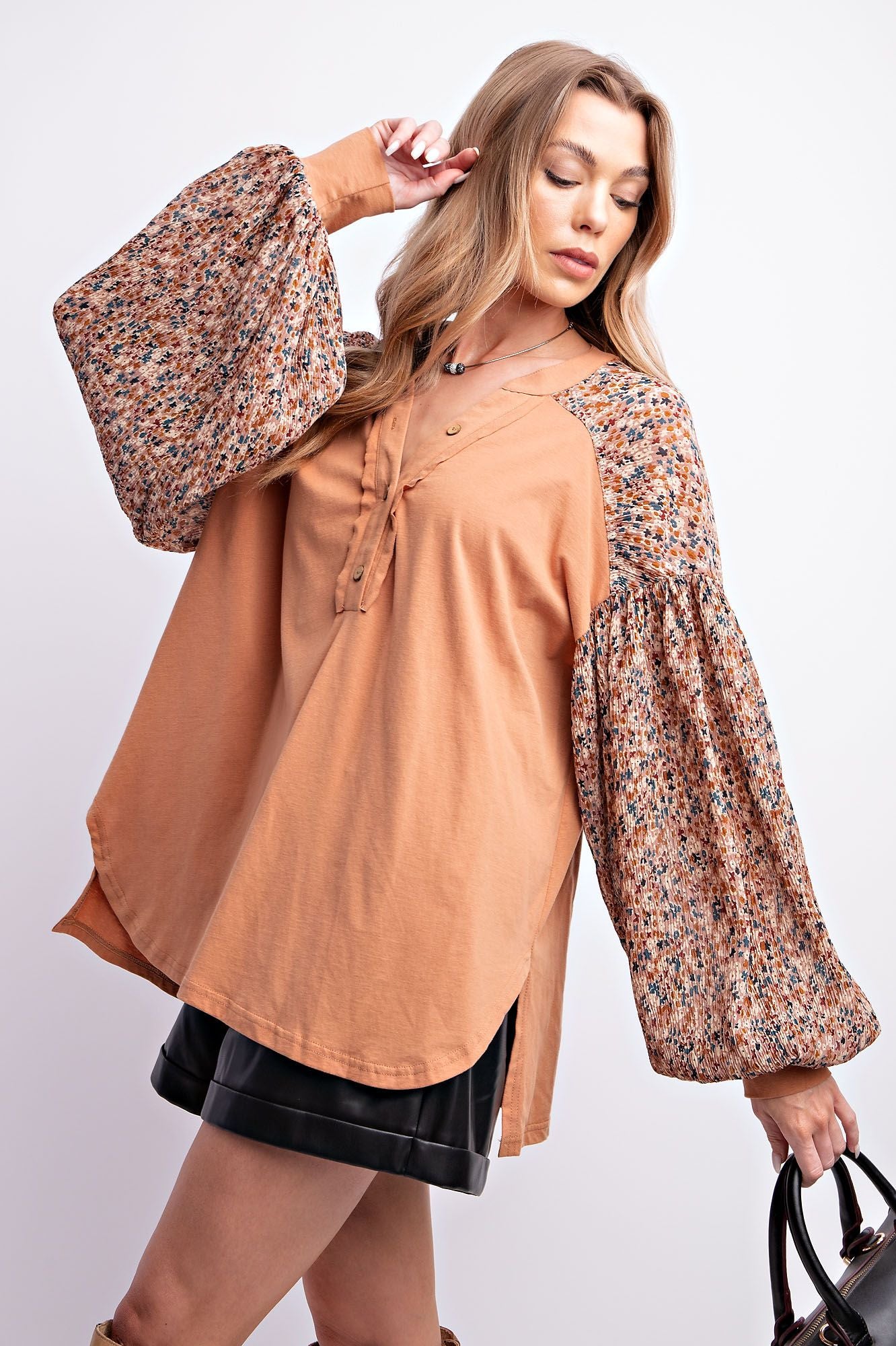 Rust Floral Mix Knit Henley