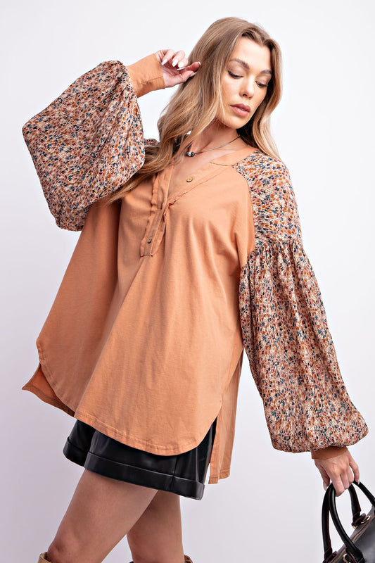 Rust Floral Mix Knit Henley