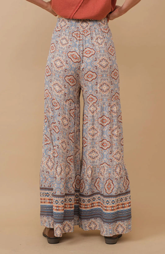 Azteca Blue Patterned Wide Leg Pant
