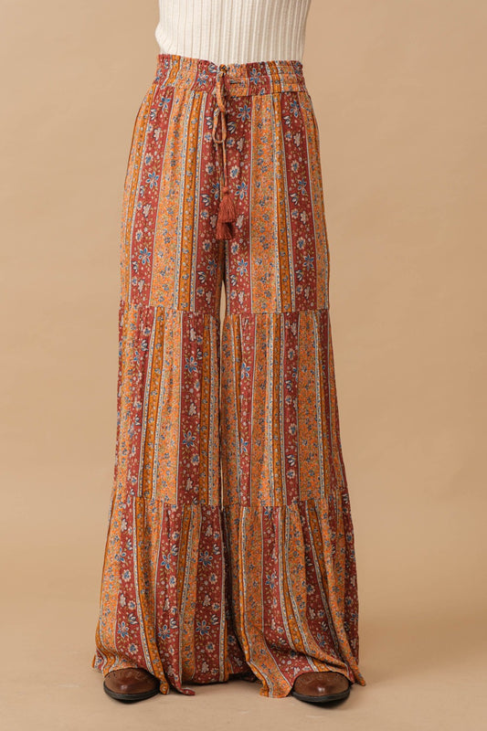 Mustard Patterned Wide Leg Palazzo Pant