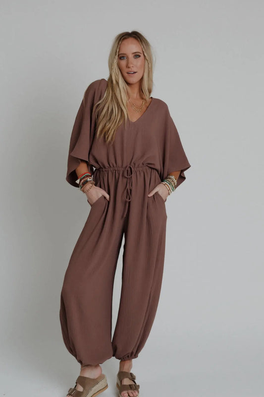 Mocha Drawstring Jumpsuit