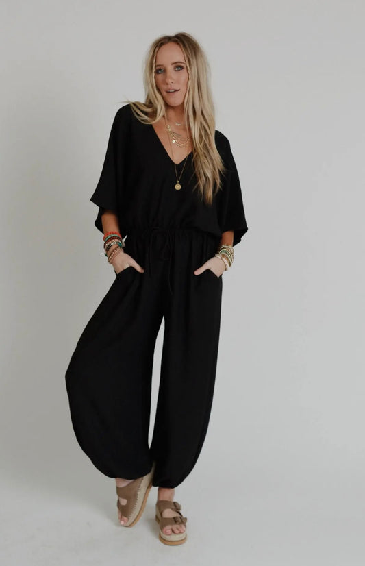 Black Drawstring Jumpsuit