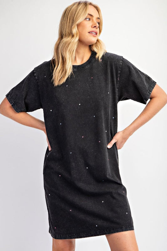 Multi-Color Rhinestone Black Tunic Dress