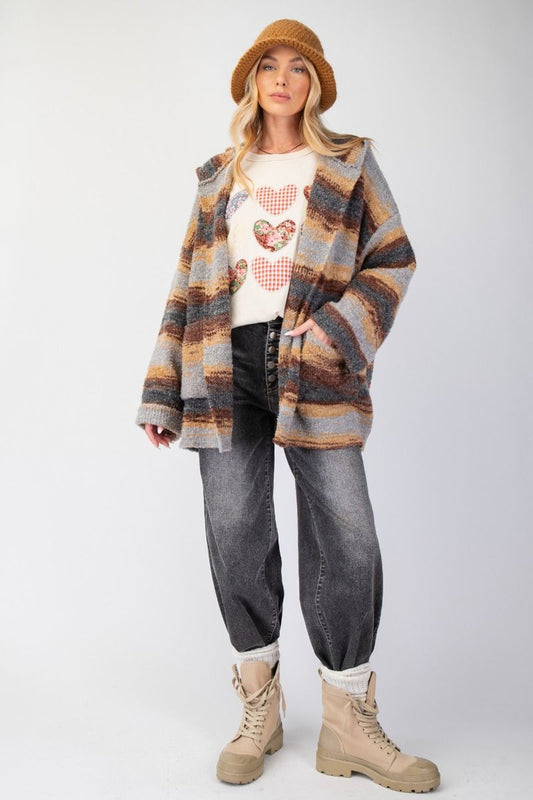 Mocha & Gray Striped Hooded Cardigan