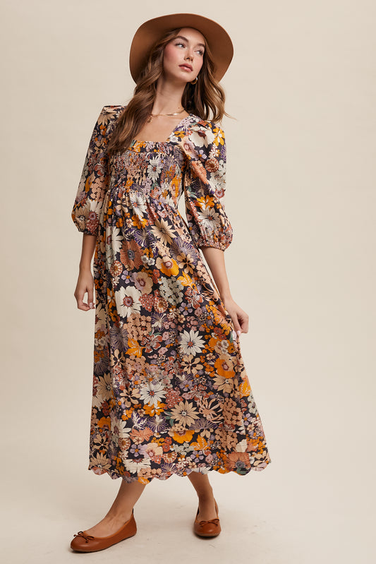 Black Floral Square Neck Maxi