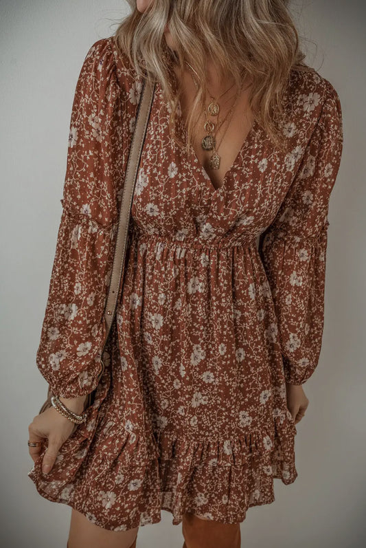 Rust Boho Floral Dress