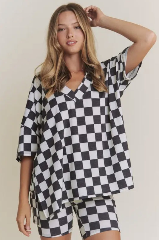 V-Neck Checkered Shorts Set