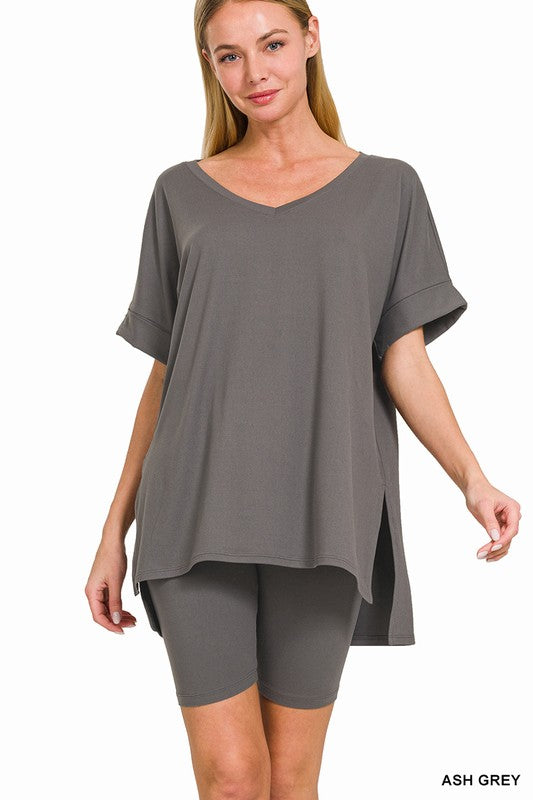 Ash Grey Biker Short Set