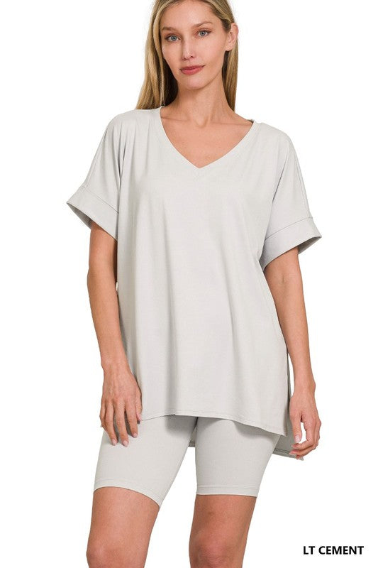 Light Grey Biker Short Set