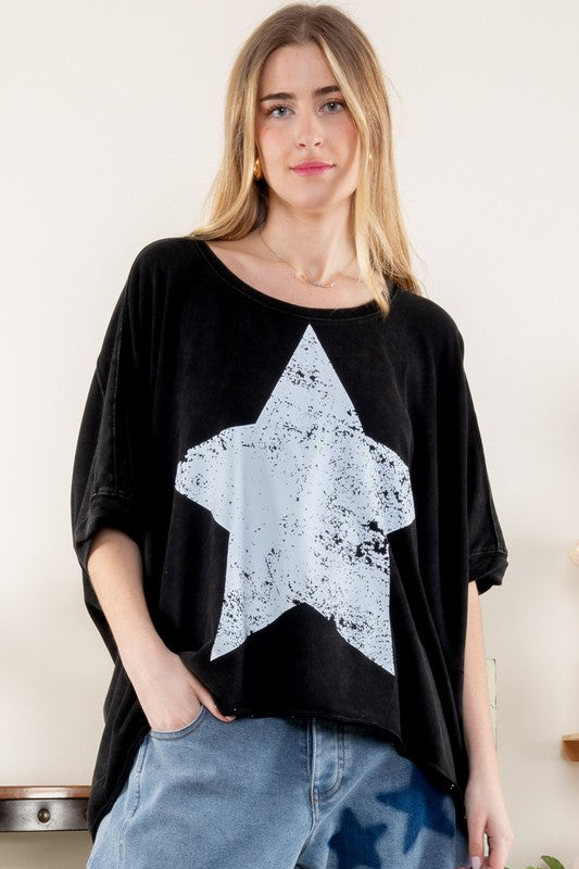 Black Oversized Star Crop