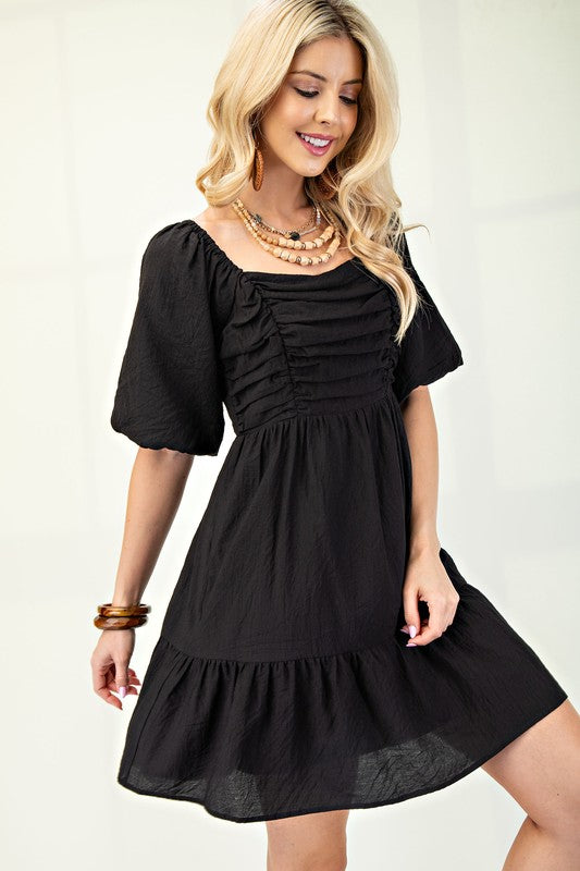 Black Ruched Bodice Dress