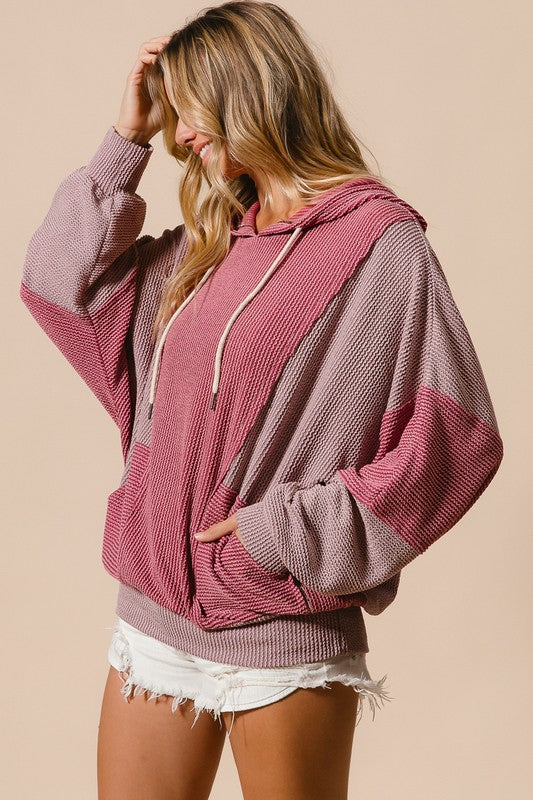 Two-Tone Corded Rib Color Block Hoodie