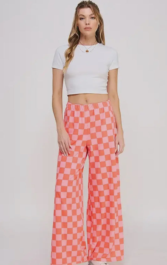 Pink & Orange High Waist Wide Leg Knit Pant