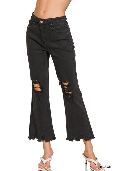 Acid Washed High Washed Distressed Straight Jean