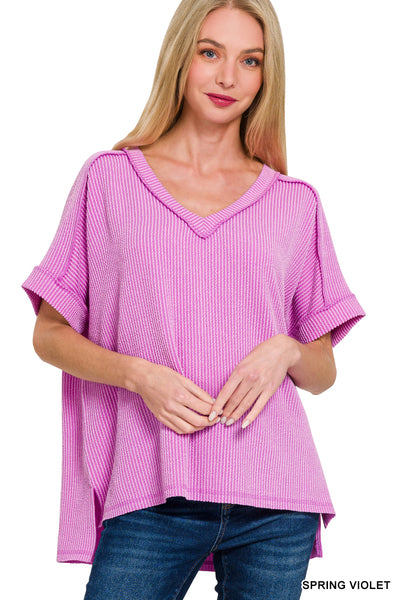 Spring Violet Corded Rib High Low Top