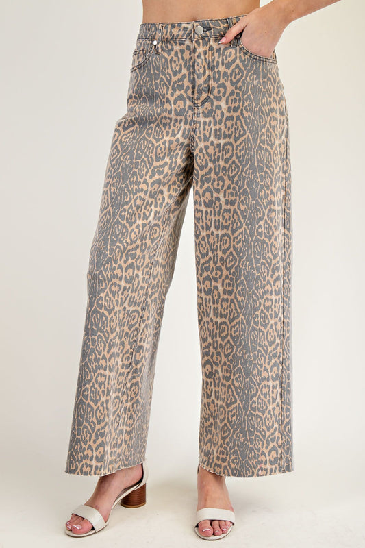 Animal Print Washed Wide Leg Pant