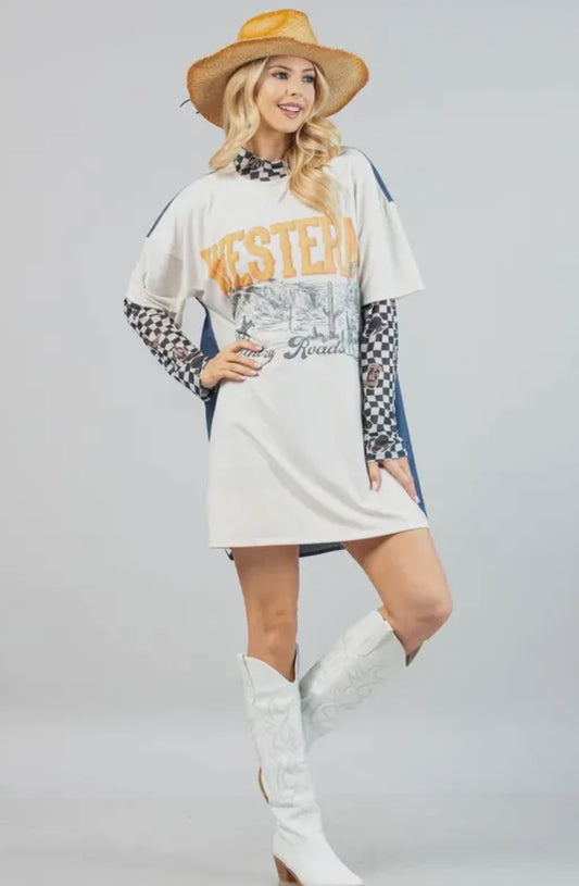Western Country Roads Graphic T-shirt Dress