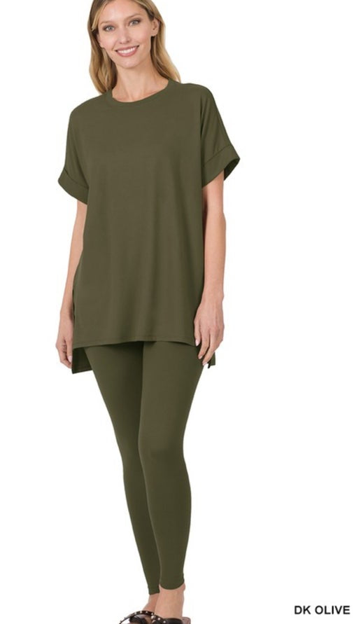 Olive Round Neck Microfiber Set
