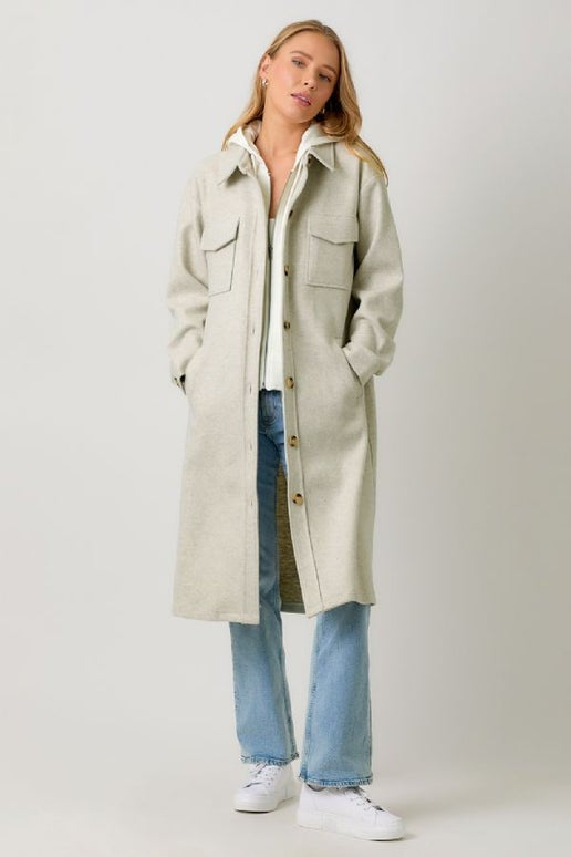Oatmeal Hooded Long Coat