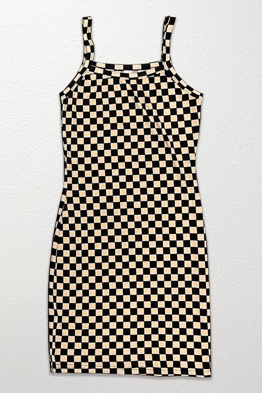 Black Checkered Tank Dress (White and Tan)