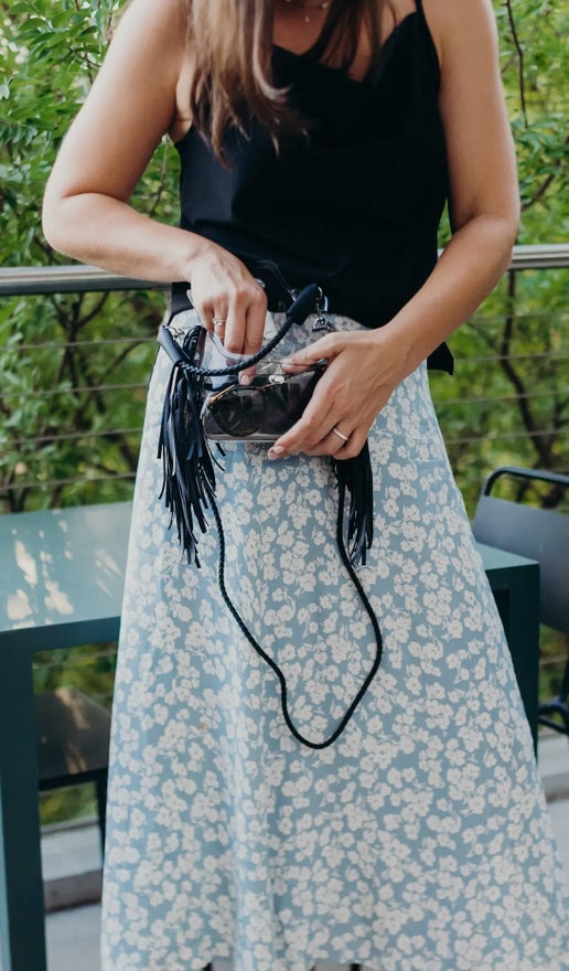 Black Fringe Clear Crossbody