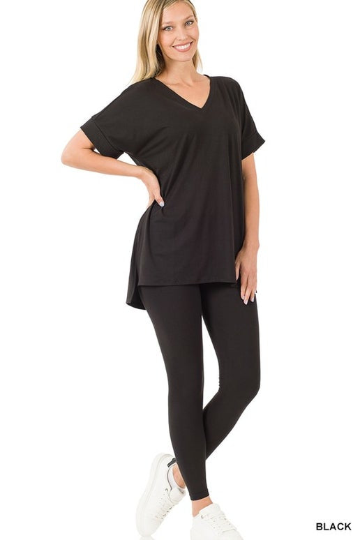 Black Microfiber Short Sleeve and Legging Set